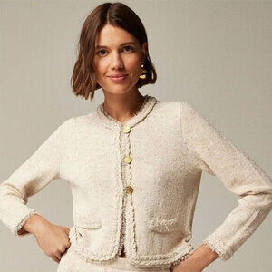 J.CREW Marled Fringe Trim Sweater Lady Cropped Jacket Size L